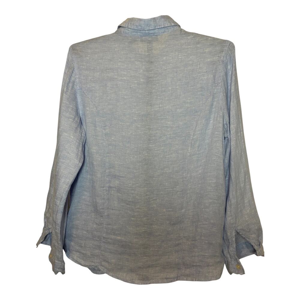 Tahari 100% Linen Light Blue Button Down Shirt Top Blouse - Picture 2 of 4